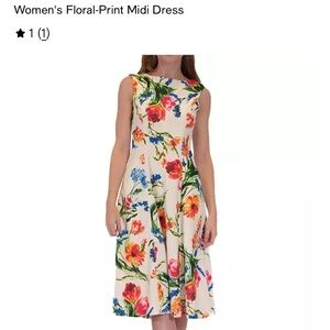 In search of - Donna Ricco Multicolor Floral Midi Dress with boat neck.
